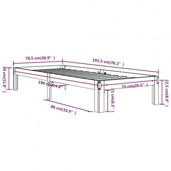 Cadre de lit bois massif 75x190 cm petit simple