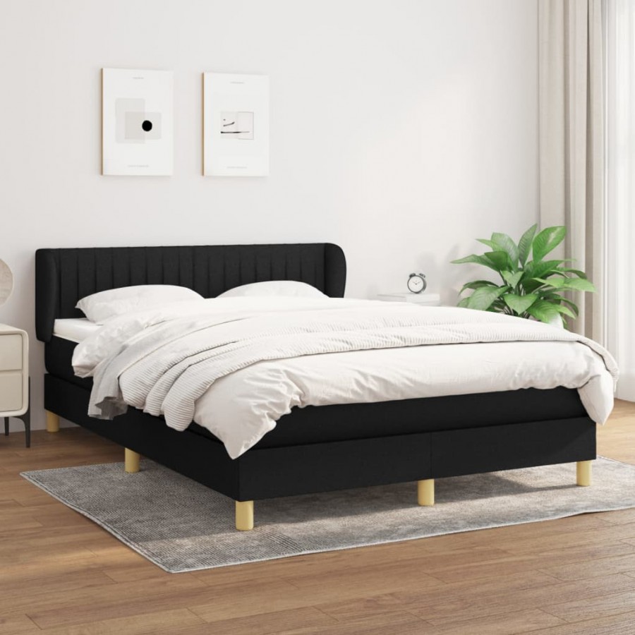 Sommier à lattes de lit avec matelas Noir 140x190 cm Tissu