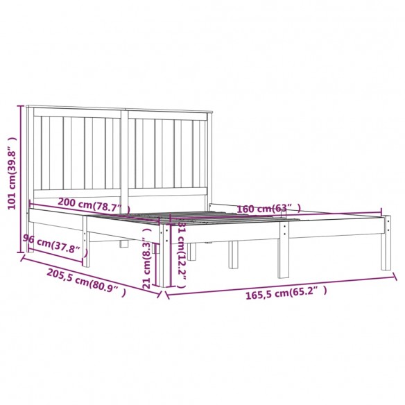 Cadre de lit Blanc Bois de pin massif 160x200 cm