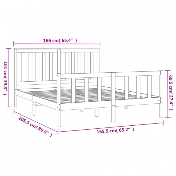 Cadre de lit avec tête de lit blanc 160x200 cm bois pin massif