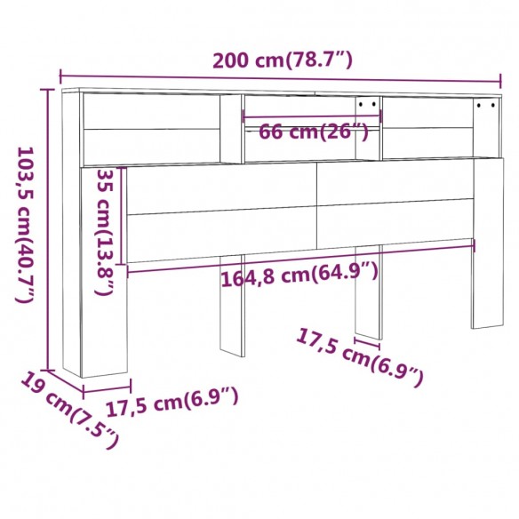 Armoire de tête de lit Chêne sonoma 200x19x103,5 cm