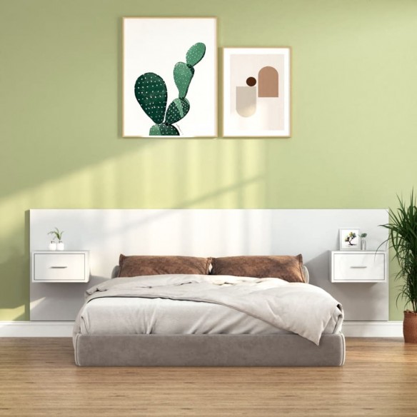 Tête de lit avec armoires Blanc brillant Bois d'ingénierie