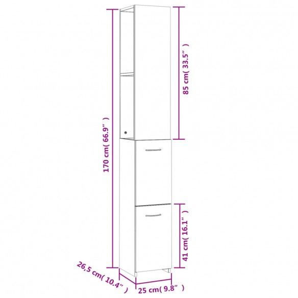 Armoire de salle de bain noir 25x26,5x170 cm bois d'ingénierie