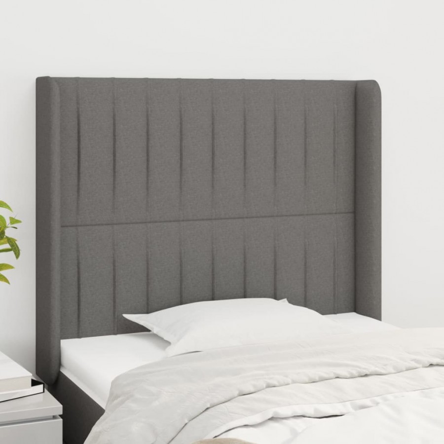 Tête de lit avec oreilles Gris foncé 103x16x118/128 cm Tissu