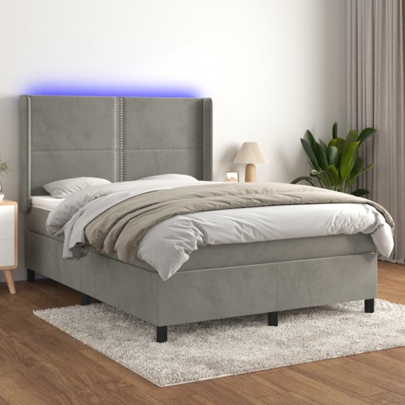 Sommier à lattes de lit matelas et LED Gris clair 140x200 cm