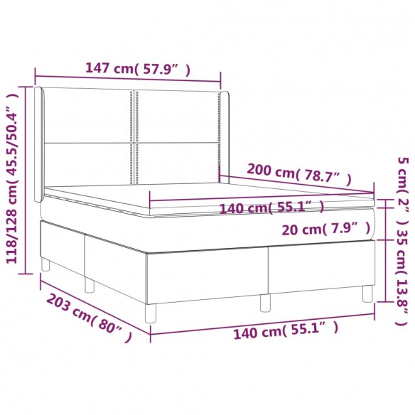 Sommier à lattes de lit matelas et LED Gris clair 140x200 cm