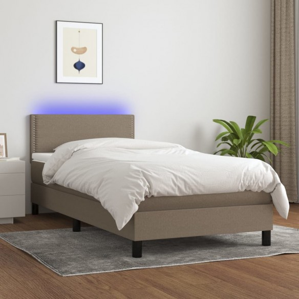 Sommier à lattes de lit avec matelas LED Taupe 90x200 cm Tissu