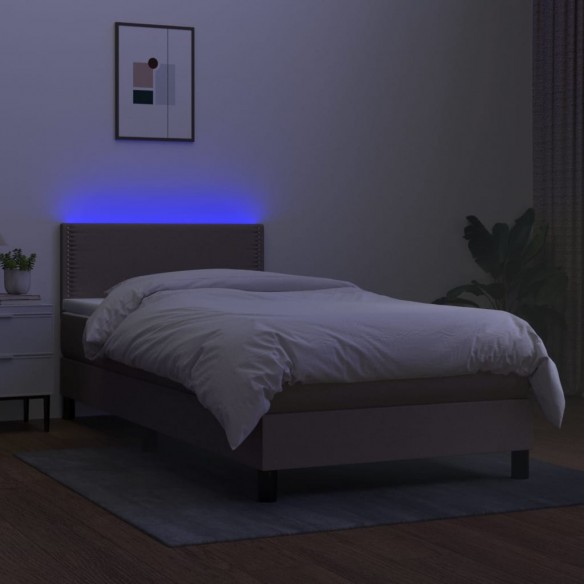 Sommier à lattes de lit avec matelas LED Taupe 90x200 cm Tissu