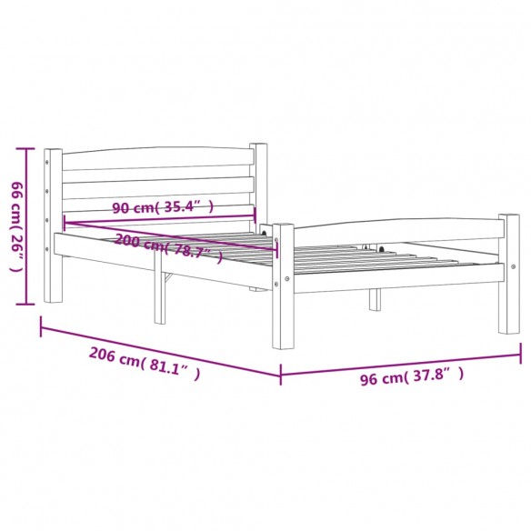 Cadre de lit Marron miel Bois de pin massif 90x200 cm