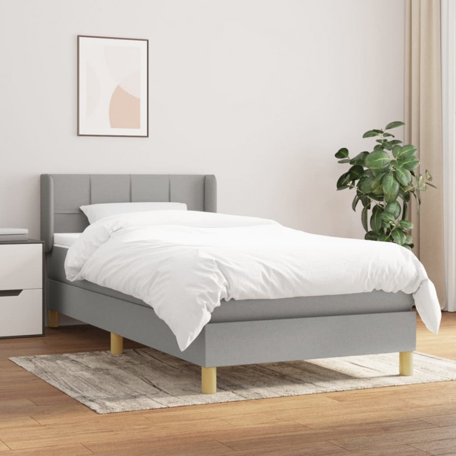 Sommier à lattes de lit avec matelas Gris clair 100x200cm Tissu