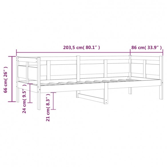 Lit de jour gris bois de pin massif 80x200 cm