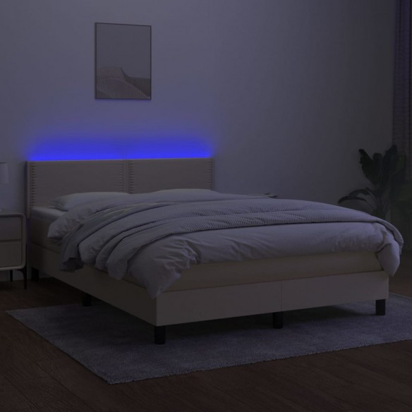 Sommier à lattes de lit avec matelas LED Crème 140x200 cm Tissu
