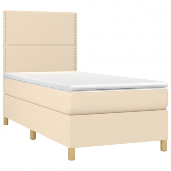 Sommier à lattes de lit et matelas et LED Crème 100x200cm Tissu