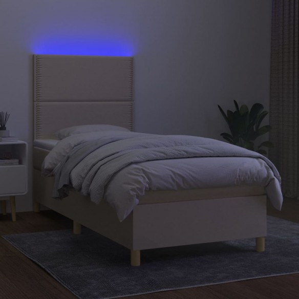 Sommier à lattes de lit et matelas et LED Crème 100x200cm Tissu