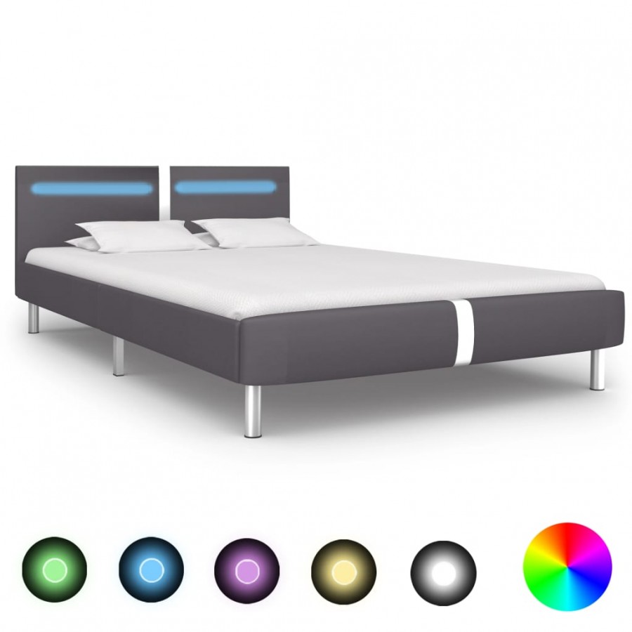Cadre de lit avec LED Gris Similicuir 140 x 200 cm