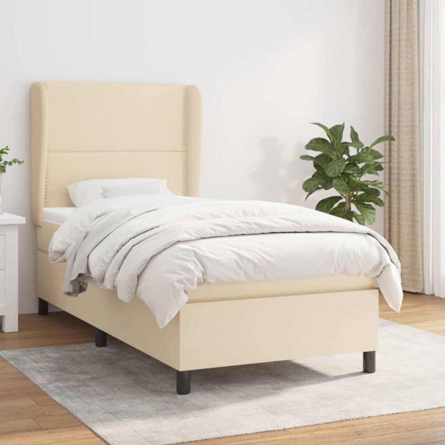 Sommier à lattes de lit avec matelas Crème 100x200 cm Tissu