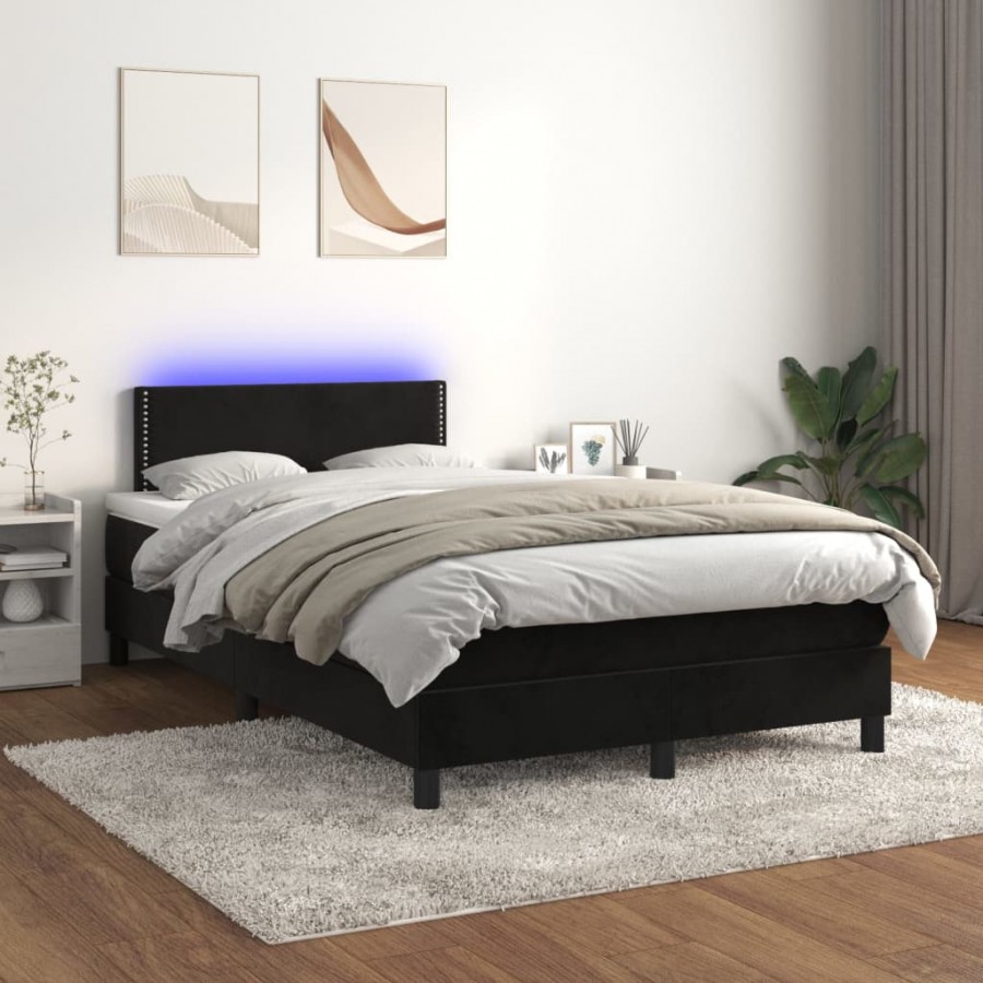 Sommier à lattes de lit avec matelas LED Noir 120x200cm Velours