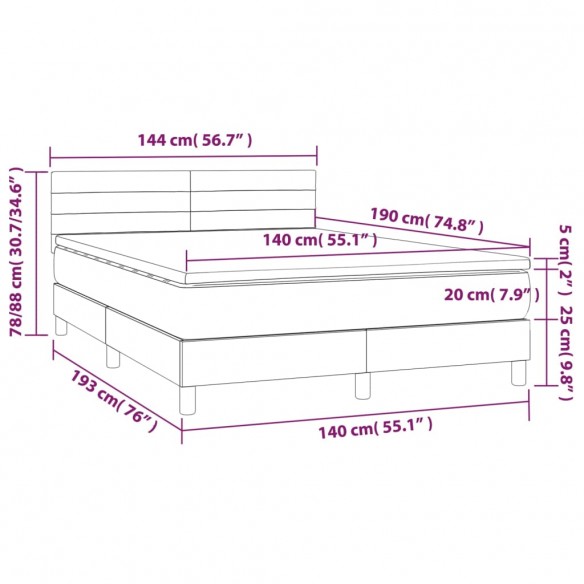 Cadre de lit et matelas Gris foncé 140x190cm Velours