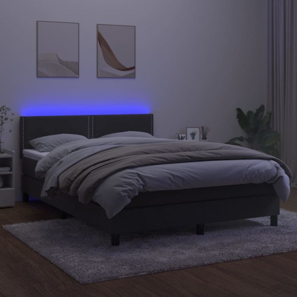 Sommier à lattes de lit avec matelas LED Gris foncé 140x190 cm