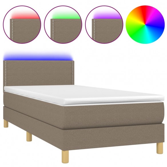 Cadre de lit avec matelas LED Taupe 90x190 cm Tissu