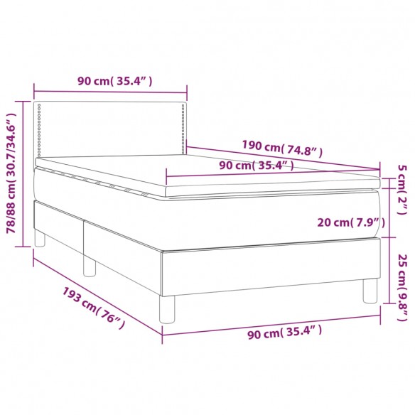 Cadre de lit avec matelas LED Taupe 90x190 cm Tissu