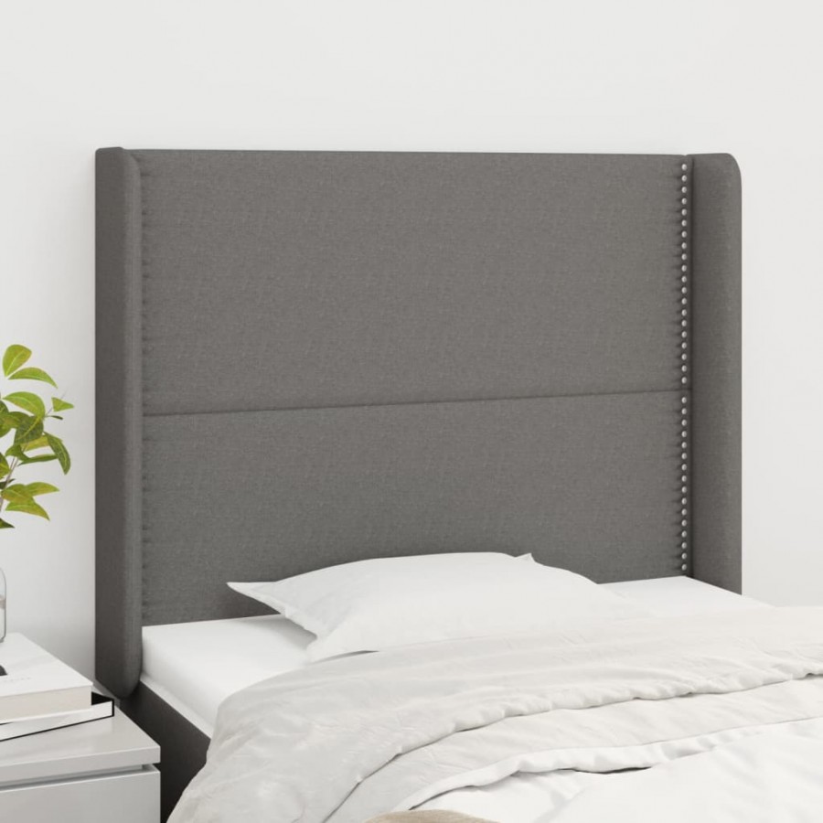 Tête de lit avec oreilles Gris foncé 93x16x118/128 cm Tissu