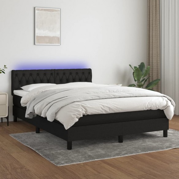 Sommier à lattes de lit avec matelas LED Noir 140x200 cm Tissu