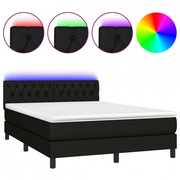 Sommier à lattes de lit avec matelas LED Noir 140x200 cm Tissu