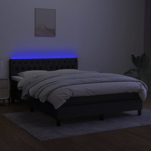 Sommier à lattes de lit avec matelas LED Noir 140x200 cm Tissu