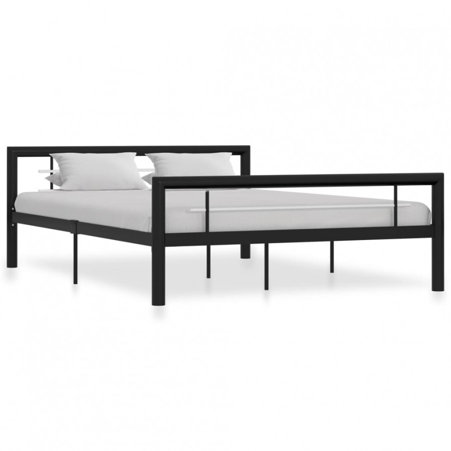 Cadre de lit Noir et blanc Métal 140 x 200 cm