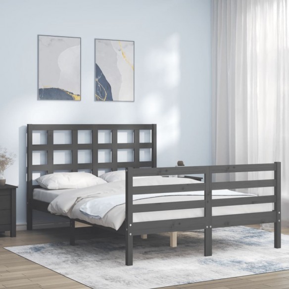 Cadre de lit avec tête de lit gris 140x200 cm bois massif