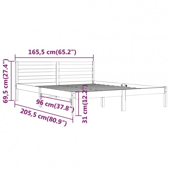 Cadre de lit Bois massif de pin 160x200 cm Gris