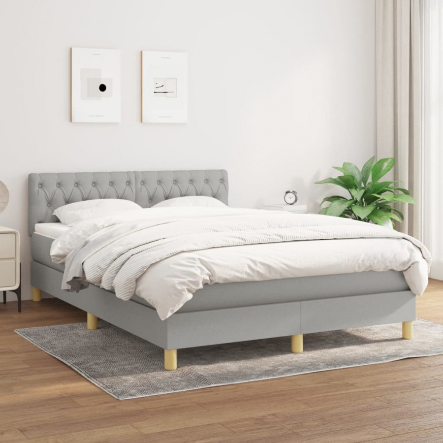 Sommier à lattes de lit avec matelas Gris clair 140x200cm Tissu