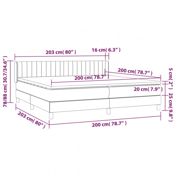 Cadre de lit et matelas Gris foncé 200x200cm Velours