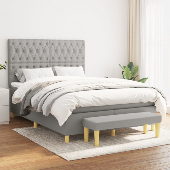 Cadre de lit avec matelas Gris clair 140x200cm Tissu