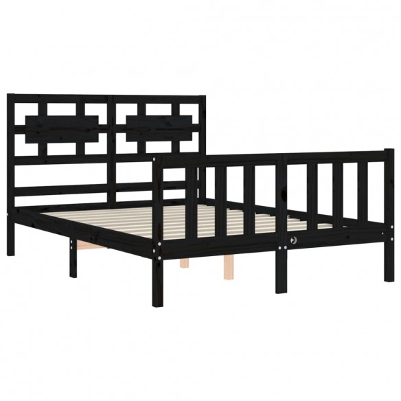 Cadre de lit avec tête de lit noir petit double bois massif