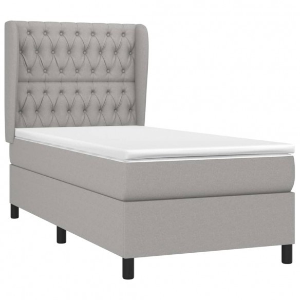 Cadre de lit avec matelas Gris clair 100x200cm Tissu