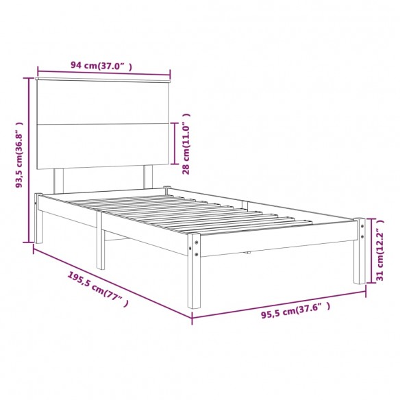 Cadre de lit bois massif 90x190 cm simple