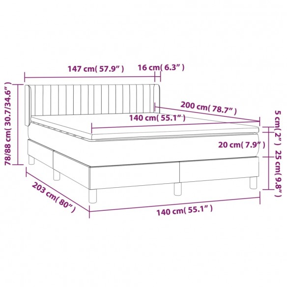 Cadre de lit avec matelas Taupe 140x200 cm Tissu