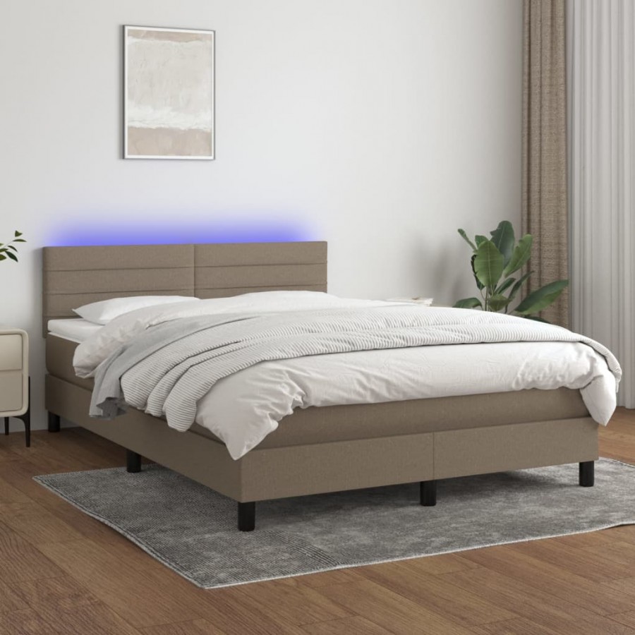Sommier à lattes de lit avec matelas LED Taupe 140x200 cm Tissu