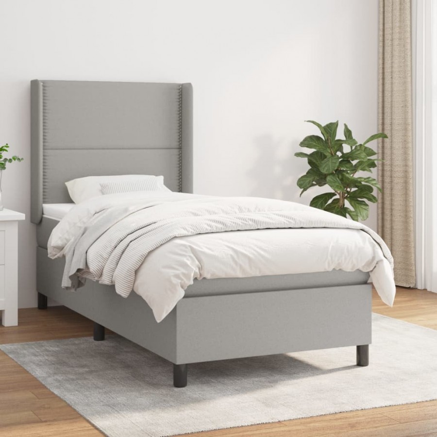 Cadre de lit avec matelas Gris clair 100x200cm Tissu