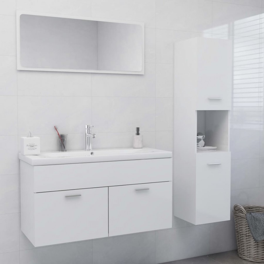 Ensemble de meubles de salle de bain Blanc brillant Aggloméré