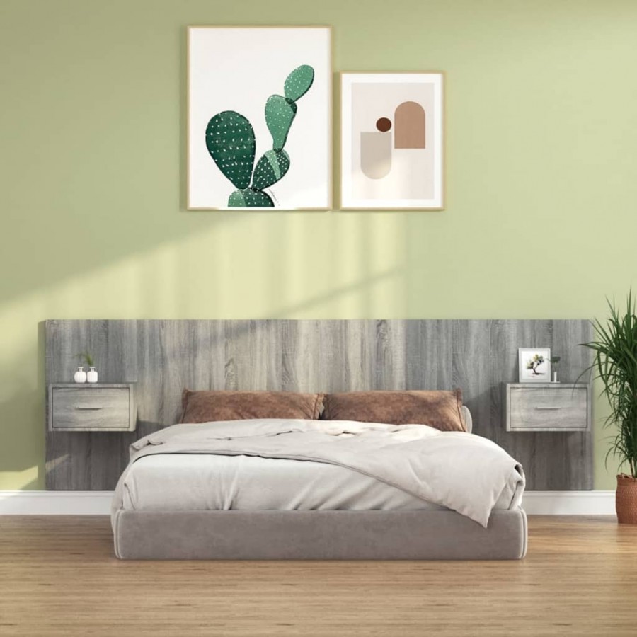 Tête de lit avec armoires sonoma gris Bois d'ingénierie