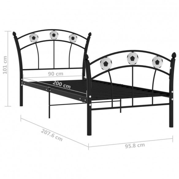 Cadre de lit avec design de football Noir Métal 90x200 cm
