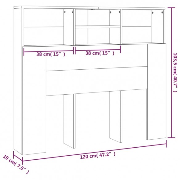 Armoire de tête de lit Blanc brillant 120x19x103,5 cm