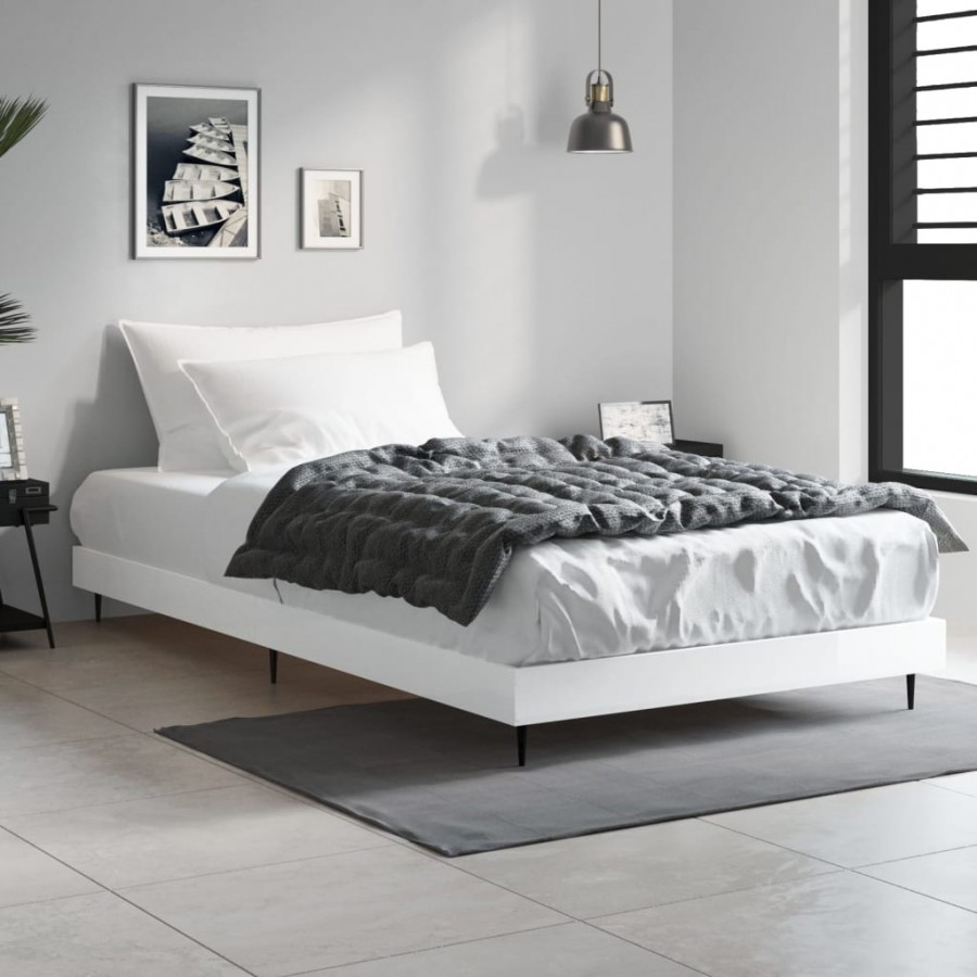 Cadre de lit blanc brillant 90x190 cm bois d'ingénierie