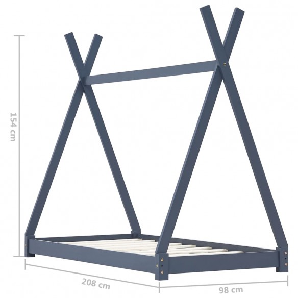 Cadre de lit d'enfant Gris  Bois de pin massif 90 x 200 cm