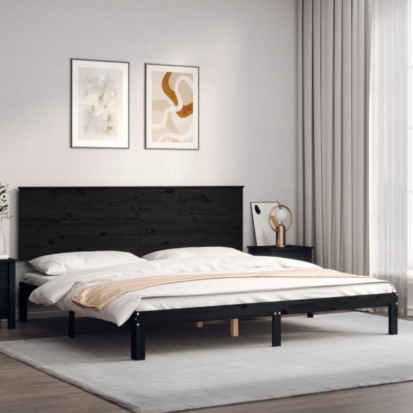 Cadre de lit avec tête de lit noir 200x200 cm bois massif