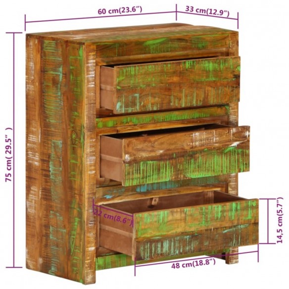 Armoire à tiroirs Multicolore 60x33x75 cm Bois de récupération