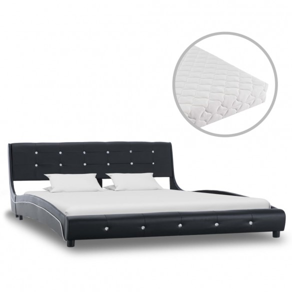 Lit avec matelas Noir Similicuir 160 x 200 cm